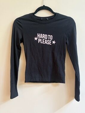 Hard To Please Y2K Pink Graphic Black Long Sleeve Shirt Top Brat Coquette Casual